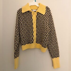 Zara Yellow and Brown Patterned Knit Cardigan